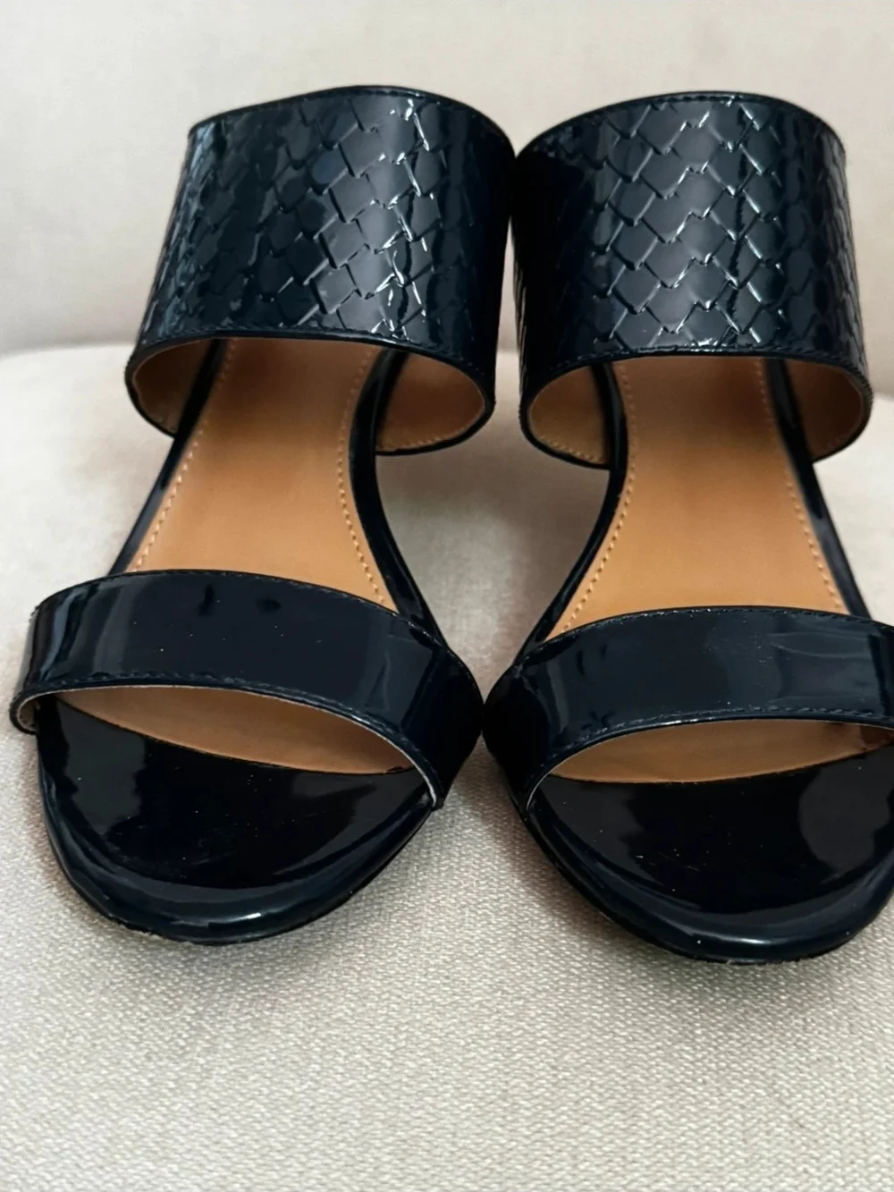 Calvin Klein Black Patent Two-Band Dress Mule Heel